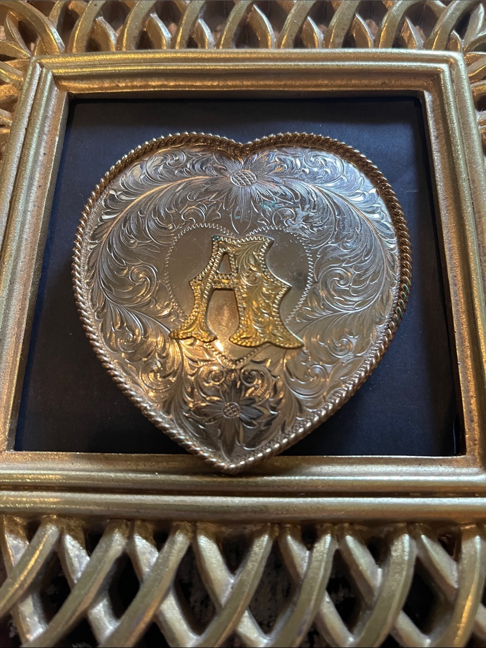 Vintage German Silver Gold tone 💛 Heart Monogram A Buckle